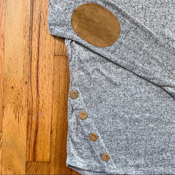 Mine Stonewashed Heather Beige Elbow Patch Button Side Crewneck Sweater M - Picture 4 of 8